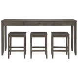 Benzara 4 Piece Counter Height Dining Table Set with Barstool, Gray BM227026 Gray Solid Wood, Fabric BM227026