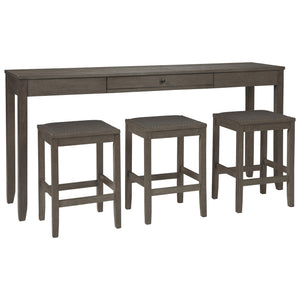 Benzara 4 Piece Counter Height Dining Table Set with Barstool, Gray BM227026 Gray Solid Wood, Fabric BM227026