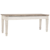 Benzara Rectangular Wooden Bench with Under seat Storage, Antique White and Brown BM227027 Brown, White Solid Wood BM227027