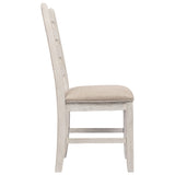 Benzara Fabric Dining Side Chair with Ladder Back, Set of 2, White and Brown BM227028 White, Brown Solid Wood, Fabric BM227028