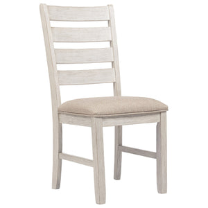 Benzara Fabric Dining Side Chair with Ladder Back, Set of 2, White and Brown BM227028 White, Brown Solid Wood, Fabric BM227028