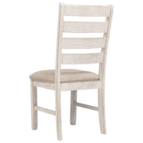 Benzara Fabric Dining Side Chair with Ladder Back, Set of 2, White and Brown BM227028 White, Brown Solid Wood, Fabric BM227028