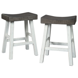 Benzara 25 Inch Wooden Saddle Stool with Angular Legs, Set of 2, Brown and White BM227037 Brown, White Solid Wood BM227037