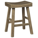 Benzara 25 Inch Wooden Saddle Stool with Angular Legs, Set of 2, Brown BM227041 Brown Solid Wood BM227041