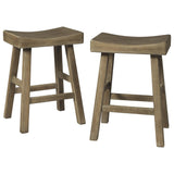 25 Inch Wooden Saddle Stool with Angular Legs, Set of 2, Brown