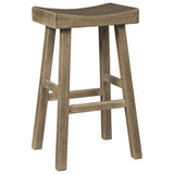 Benzara 31 Inch Wooden Saddle Stool with Angular Legs, Set of 2, Brown BM227042 Brown Solid Wood BM227042