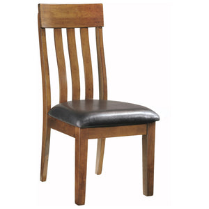 Benzara Leatherette Dining Chair with Slatted Back, Brown and Black BM227043 Brown, Black Solid Wood, Faux Leather, Veneer BM227043