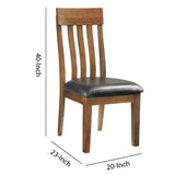 Benzara Leatherette Dining Chair with Slatted Back, Brown and Black BM227043 Brown, Black Solid Wood, Faux Leather, Veneer BM227043