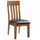 Leatherette Dining Chair with Slatted Back, Brown and Black