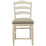 Benzara Fabric Upholstered Barstool with Ladder Back, Set of 2, White and Brown BM227049 White, Brown Solid Wood, Fabric BM227049