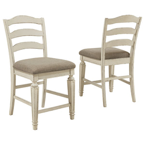 Benzara Fabric Upholstered Barstool with Ladder Back, Set of 2, White and Brown BM227049 White, Brown Solid Wood, Fabric BM227049