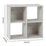 Benzara 4 Cube Wooden Organizer with Grain Details, Washed White BM227055 White Solid Wood BM227055