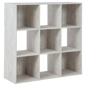 Benzara 9 Cube Wooden Organizer with Grain Details, Washed White BM227058 White Solid Wood BM227058