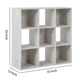 Benzara 9 Cube Wooden Organizer with Grain Details, Washed White BM227058 White Solid Wood BM227058