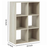 Benzara 6 Cube Wooden Organizer with Grain Details, Natural Brown BM227062 Brown Solid Wood BM227062