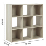 Benzara 9 Cube Wooden Organizer with Grain Details, Natural Brown BM227063 Brown Solid Wood BM227063