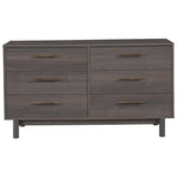 Benzara 6 Drawer Contemporary Wooden Dresser with Metal Bar Handles, Gray BM227065 Gray Solid Wood BM227065