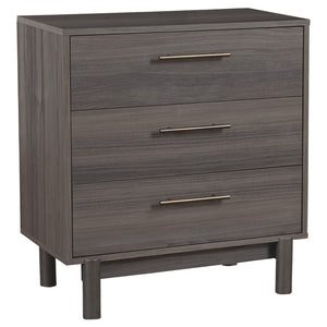 Benzara 3 Drawer Contemporary Wooden Chest with Metal Bar Handles, Gray BM227066 Gray Solid Wood BM227066