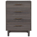 Benzara 4 Drawer Contemporary Wooden Chest with Metal Bar Handles, Gray BM227067 Gray Solid Wood BM227067