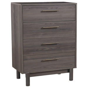 Benzara 4 Drawer Contemporary Wooden Chest with Metal Bar Handles, Gray BM227067 Gray Solid Wood BM227067