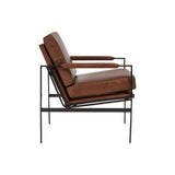 Benzara Metal Frame Accent Chair with Leatherette Seat and Back, Brown and Black BM227078 Black, Brown Leatherette, Metal BM227078