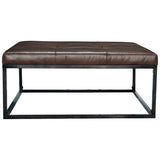 Benzara Leather Tufted Oversized Accent Ottoman with Metal Base, Brown and Black BM227079 Brown, Black Leather, Metal BM227079