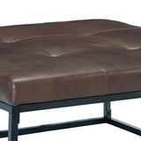 Benzara Leather Tufted Oversized Accent Ottoman with Metal Base, Brown and Black BM227079 Brown, Black Leather, Metal BM227079