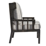 Benzara Wooden Accent Chair with Reversible Cushions and Tribal Pattern, Black BM227080 Black Solid wood, Fabric BM227080
