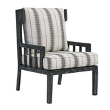 Wooden Accent Chair with Reversible Cushions and Tribal Pattern, Black