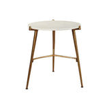 Benzara Round Marble Top  Accent Table with Angled Metal Legs, Gold and White BM227082 White, Gold Metal, Marble BM227082