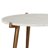 Benzara Round Marble Top  Accent Table with Angled Metal Legs, Gold and White BM227082 White, Gold Metal, Marble BM227082