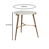 Benzara Round Marble Top  Accent Table with Angled Metal Legs, Gold and White BM227082 White, Gold Metal, Marble BM227082