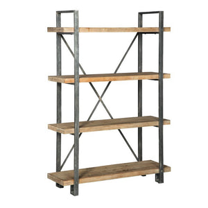 Benzara 4 Wooden Fixed Shelf Bookcase with X Metal Support, Brown and Gray BM227085 Brown, Gray Solid wood, Engineered wood, Metal BM227085