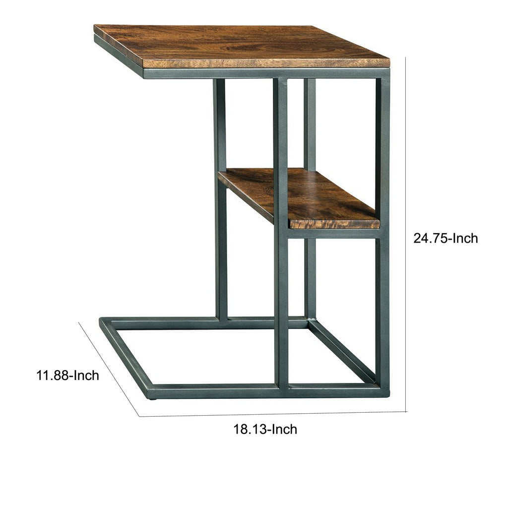 Benzara Wooden Top Accent Table with 1 Fixed Shelf and Metal Frame,Black and Brown BM227087 Black, Brown Solid wood, Metal BM227087