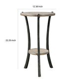 Benzara Round Wooden Top Accent Table with Flared Metal Legs, Brown and Gray BM227089 Brown, Gray Solid wood, Metal BM227089