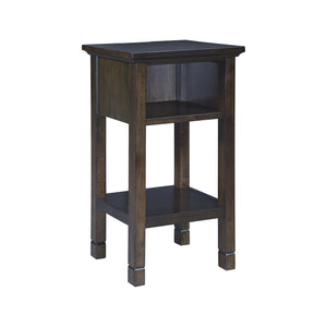Benzara 1 Storage Cubby Wooden Accent Table with Power Cord and Block Legs, Brown BM227091 Brown Solid wood, Engineered wood, Veneer BM227091