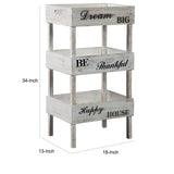 Benzara Wooden Storage Shelf with 3 Open Cases and Cut Out Handle, Antique White BM227092 White Solid wood BM227092