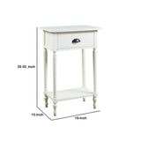 Benzara 1 Drawer Wooden Accent Table with Metal Cup Pull and Turned Legs, White BM227094 White Solid wood, Engineered wood, Veneer BM227094