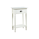 Benzara 1 Drawer Wooden Accent Table with Metal Cup Pull and Turned Legs, White BM227094 White Solid wood, Engineered wood, Veneer BM227094