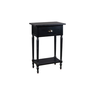 Benzara 1 Drawer Wooden Accent Table with Metal Cup Pull and Turned Legs, Black BM227095 Black Solid wood, Engineered wood, Veneer BM227095