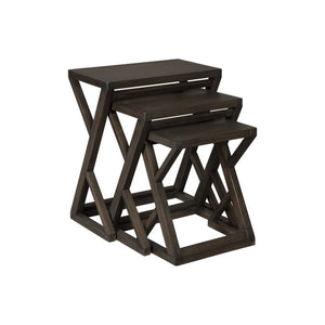 Benzara Wooden Nesting Accent Table with Geometric Design Base, Set of 3, Brown BM227097 Brown Solid wood, Engineered wood, Veneer BM227097