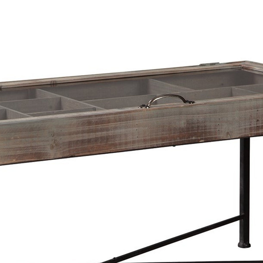 Benzara 10 Storage Cubbies Accent Cocktail Table with Hinged Glass Opening, Gray BM227098 Gray Solid wood BM227098