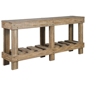 Benzara Wooden Plank Top Console Sofa Table with 1 Fixed Lower Shelf, Light Brown BM227100 Brown Solid wood BM227100