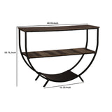 Benzara Curved Metal Frame Console Sofa Table with Plank Shelves, Distressed Brown BM227107 Brown Solid wood, Metal, Engineered wood BM227107