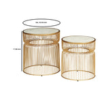 Benzara Round Marble Top Accent Table with Metal Cage Design Base, Set of 2, Gold BM227110 Gold Marble, Metal BM227110
