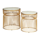 Benzara Round Marble Top Accent Table with Metal Cage Design Base, Set of 2, Gold BM227110 Gold Marble, Metal BM227110
