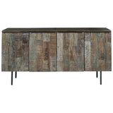 Benzara 4 Door Wooden Accent Cabinet with Rough Hewn Texture, Distressed Gray BM227113 Gray Solid wood BM227113