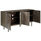 Benzara 4 Door Wooden Accent Cabinet with Rough Hewn Texture, Distressed Gray BM227113 Gray Solid wood BM227113