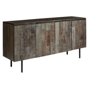 Benzara 4 Door Wooden Accent Cabinet with Rough Hewn Texture, Distressed Gray BM227113 Gray Solid wood BM227113