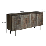 Benzara 4 Door Wooden Accent Cabinet with Rough Hewn Texture, Distressed Gray BM227113 Gray Solid wood BM227113